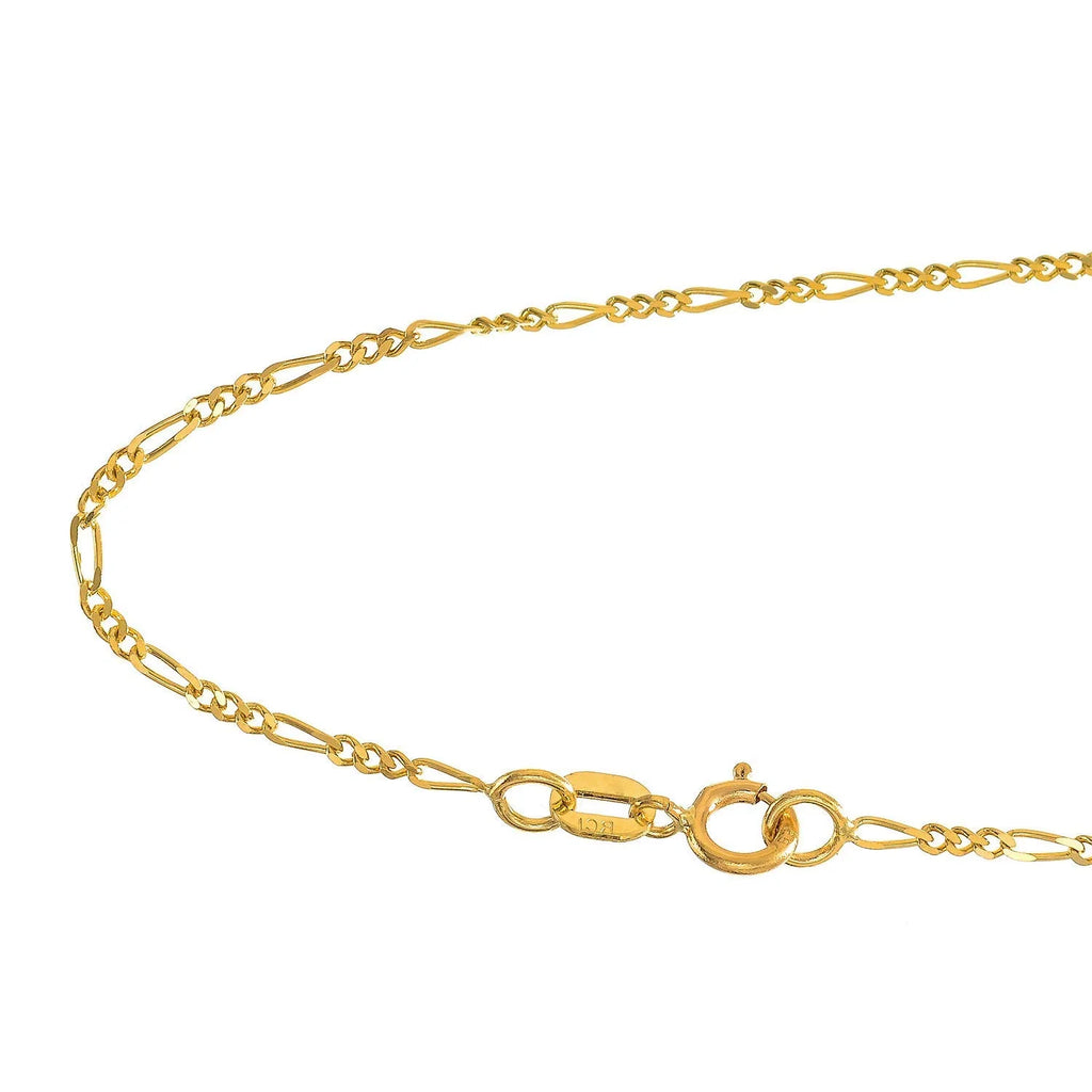14k Solid Yellow Gold Figaro Chain Necklace, Spring Ring Clasp - 16 Inches D62442