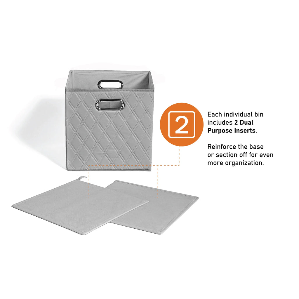 Gray Foldable Faux Leather Storage Cube Bins Set of Four R15252