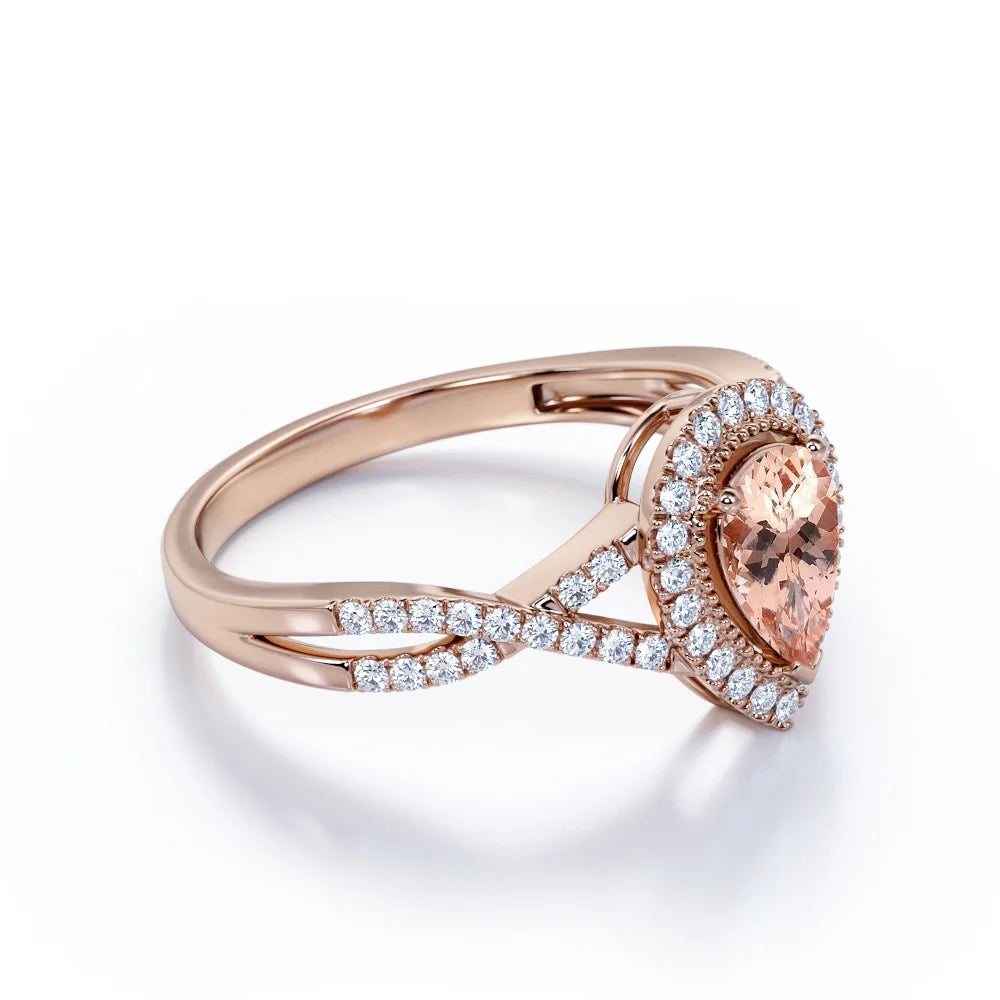 1.75 Carat Pear Cut Created Morganite and Moissanite Engagement Ring in 18k Gold Over Sterling Silver Y975