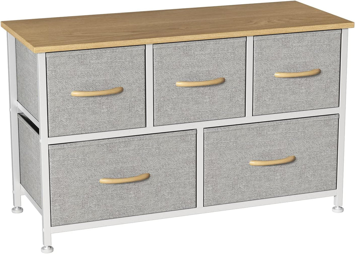 Coffee Brown 5 Drawer Fabric Dresser P9867