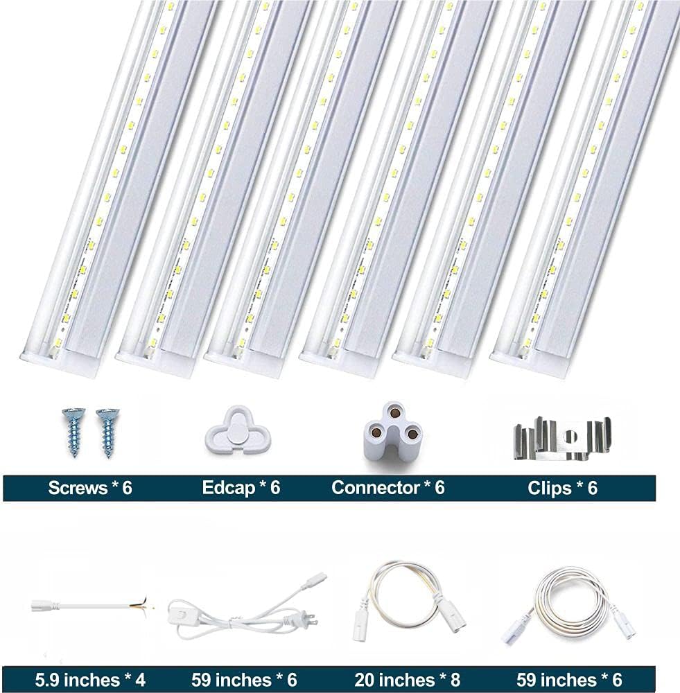 Pack of 6 Link-able 4ft Led Shop Light, 6500k 3100lm 24w, Clear Cover X465164