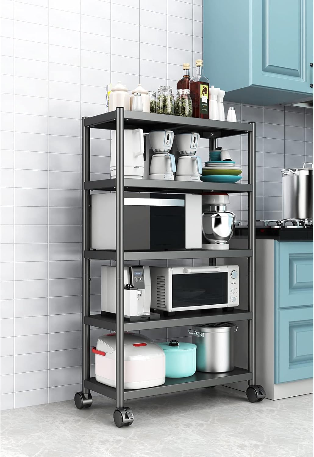 27.5 Inch 4 Tire Metal Wire Storage Shelf Black Utility Rack A56693