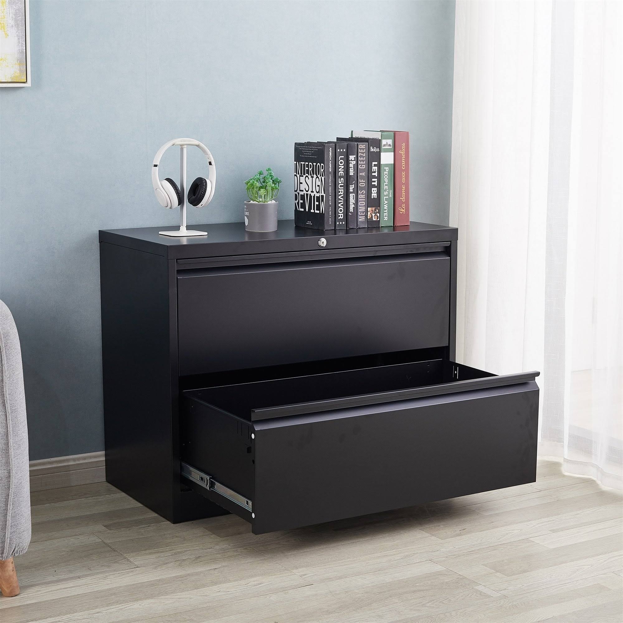 White 2-Drawer Lateral File Cabinet with Lock I15560