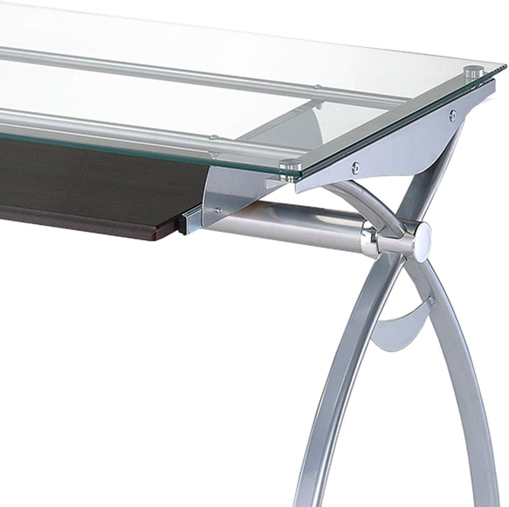Clear Glass Top Computer Desk with Pull Out Keyboard Panel U82273