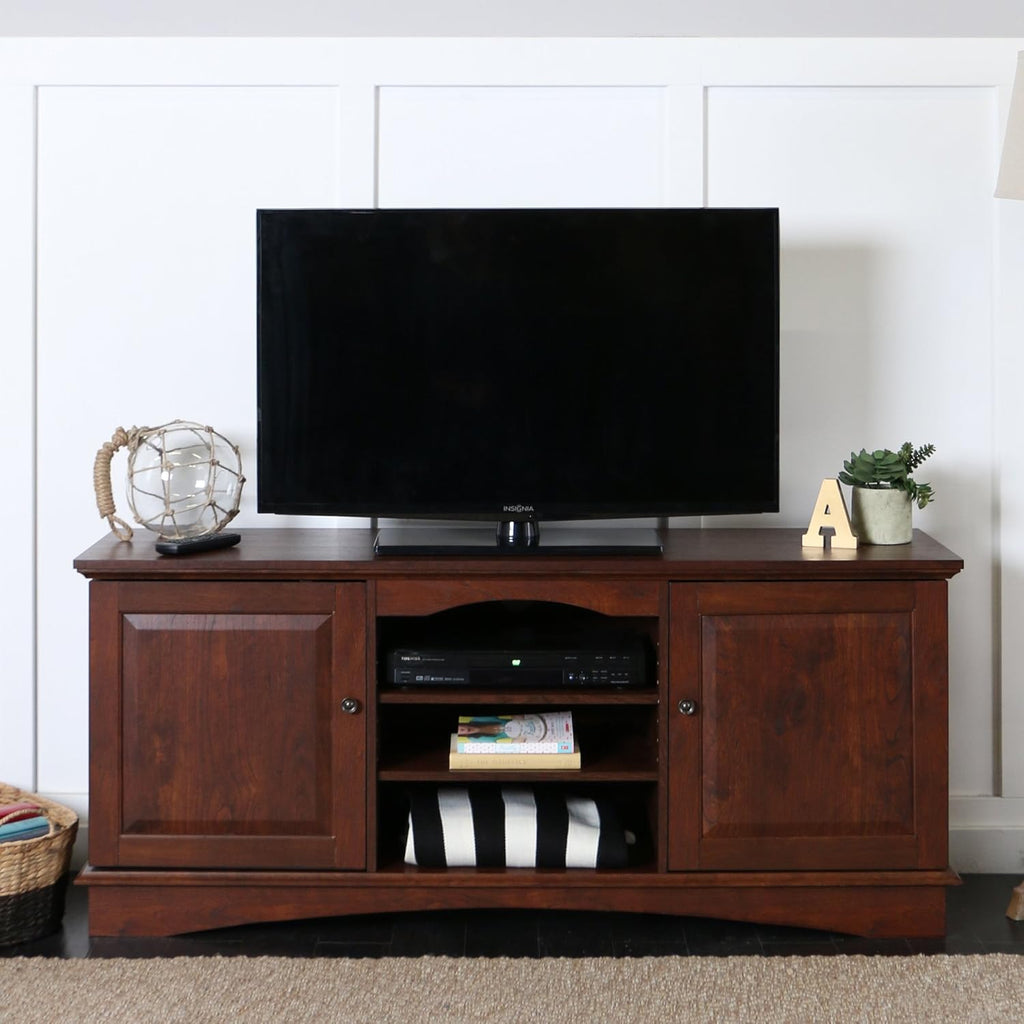 44 Inch Traditional Brown Wood TV Stand with Storage Cabinets B9246