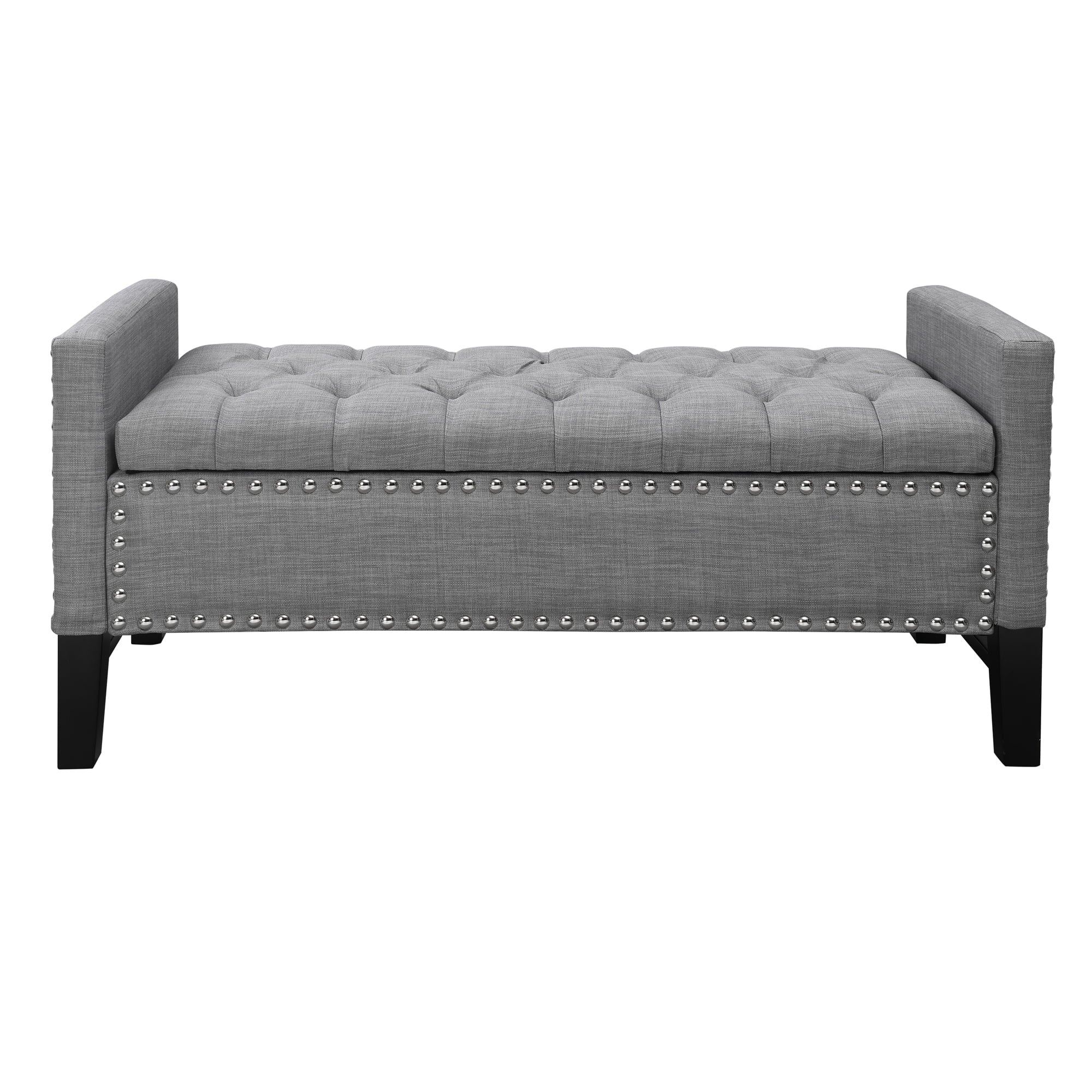 Light Grey Linen Storage Bench with Button Tufted Trim L354