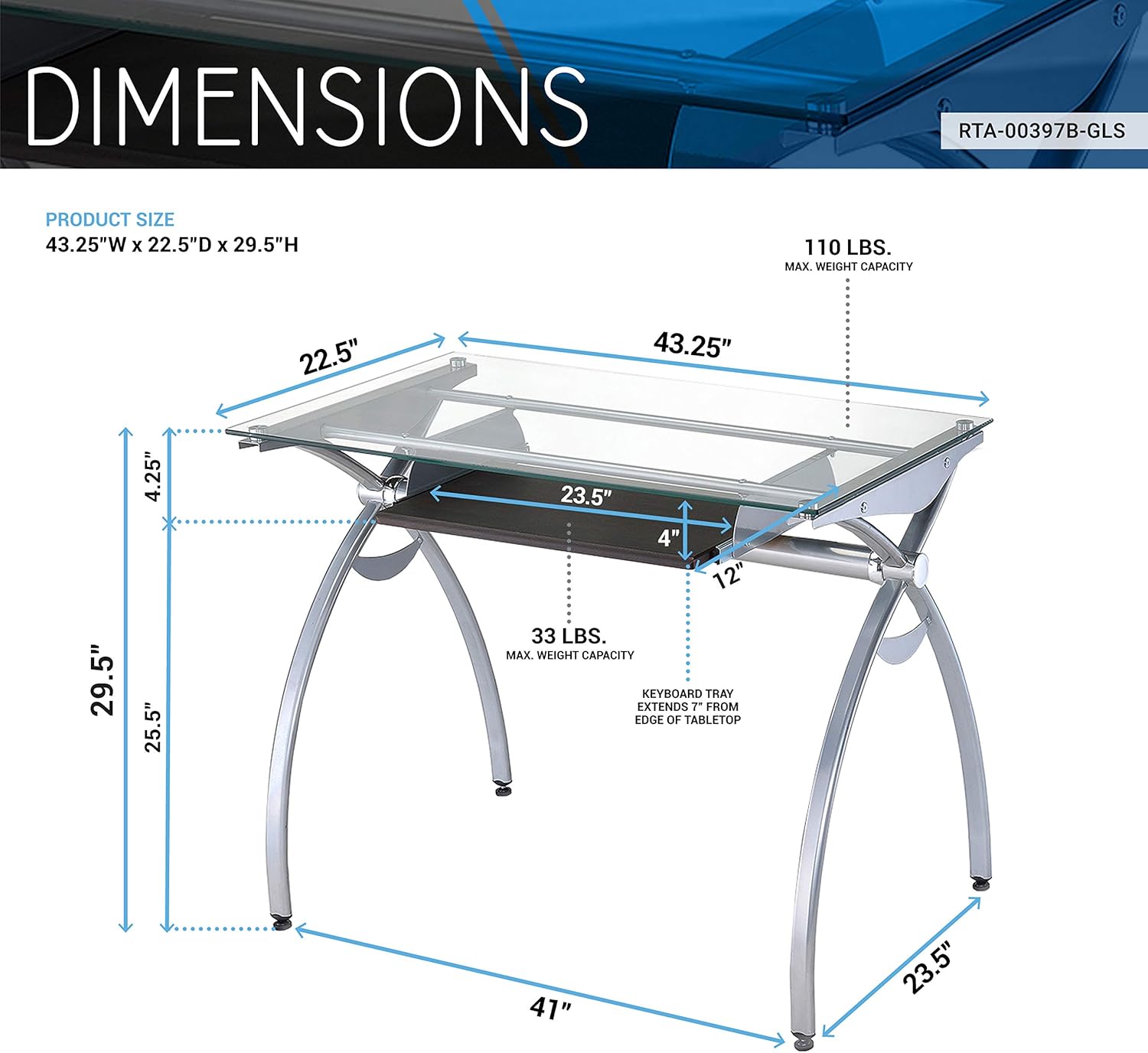 Clear Glass Top Computer Desk with Pull Out Keyboard Panel U82273