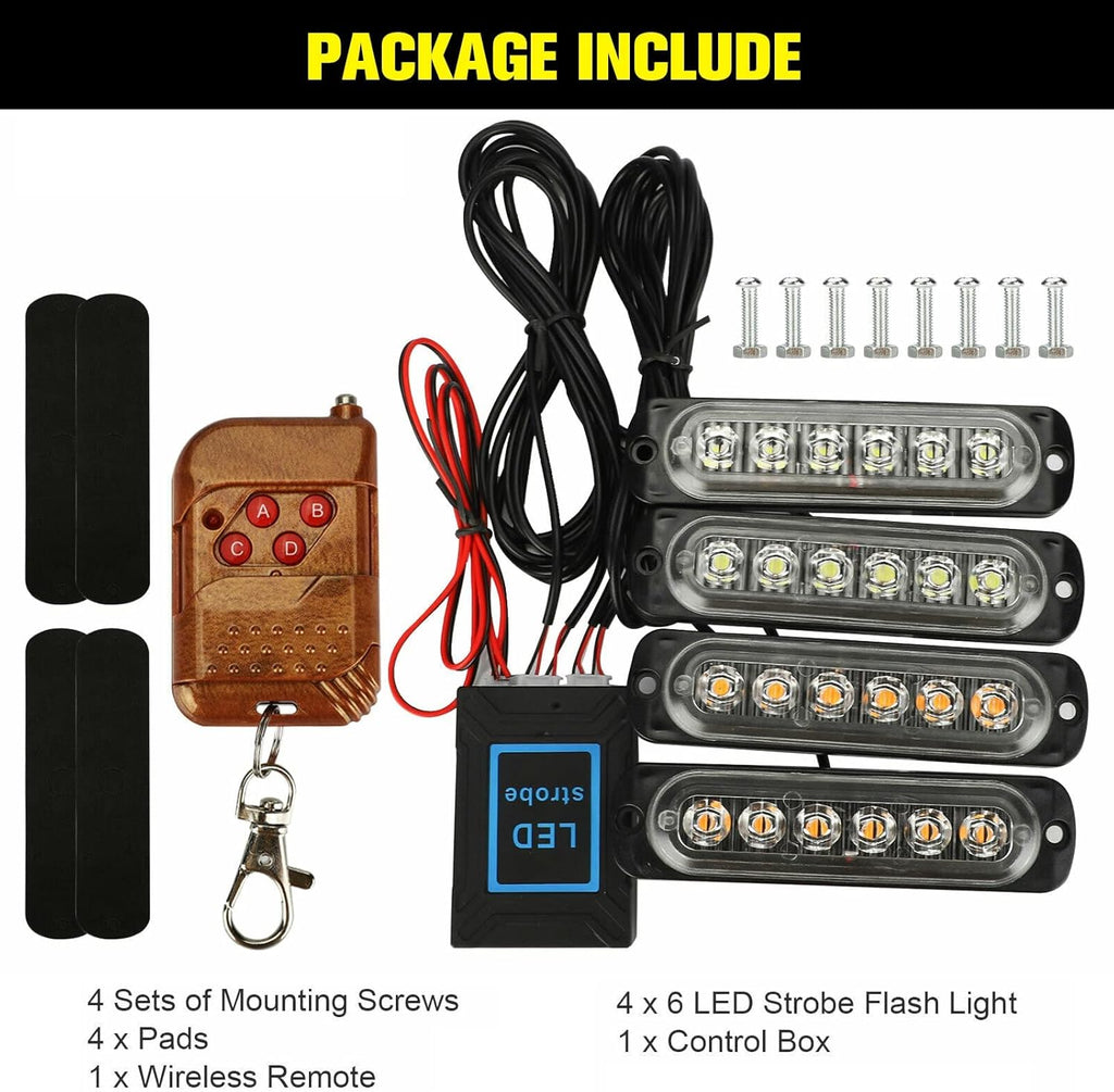 16Pcs LED Emergency Strobe Lights with Control Switch, Amber White, Pack of 2 O899850