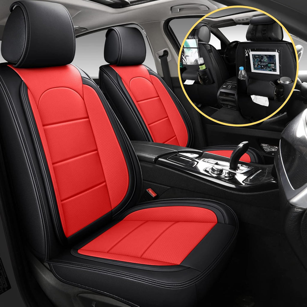 Black Leather Car Seat Covers with Backseat Organizer, Front Pair B9328