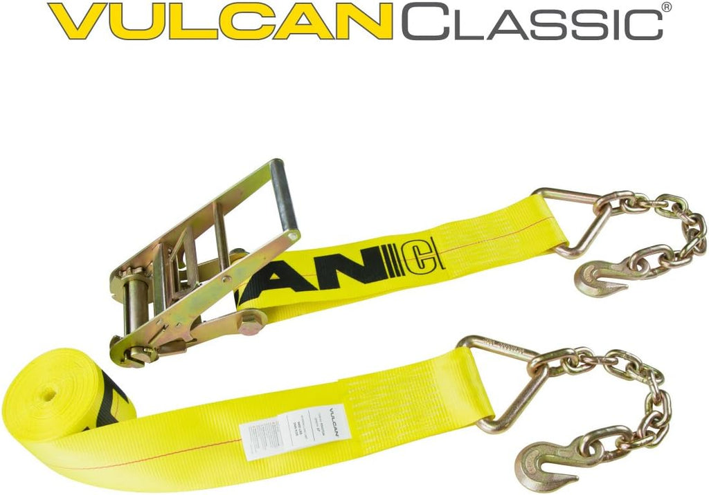 Ratchet Strap with Chain Anchors, 4 Inch x 30 Foot, Classic Yellow W7536