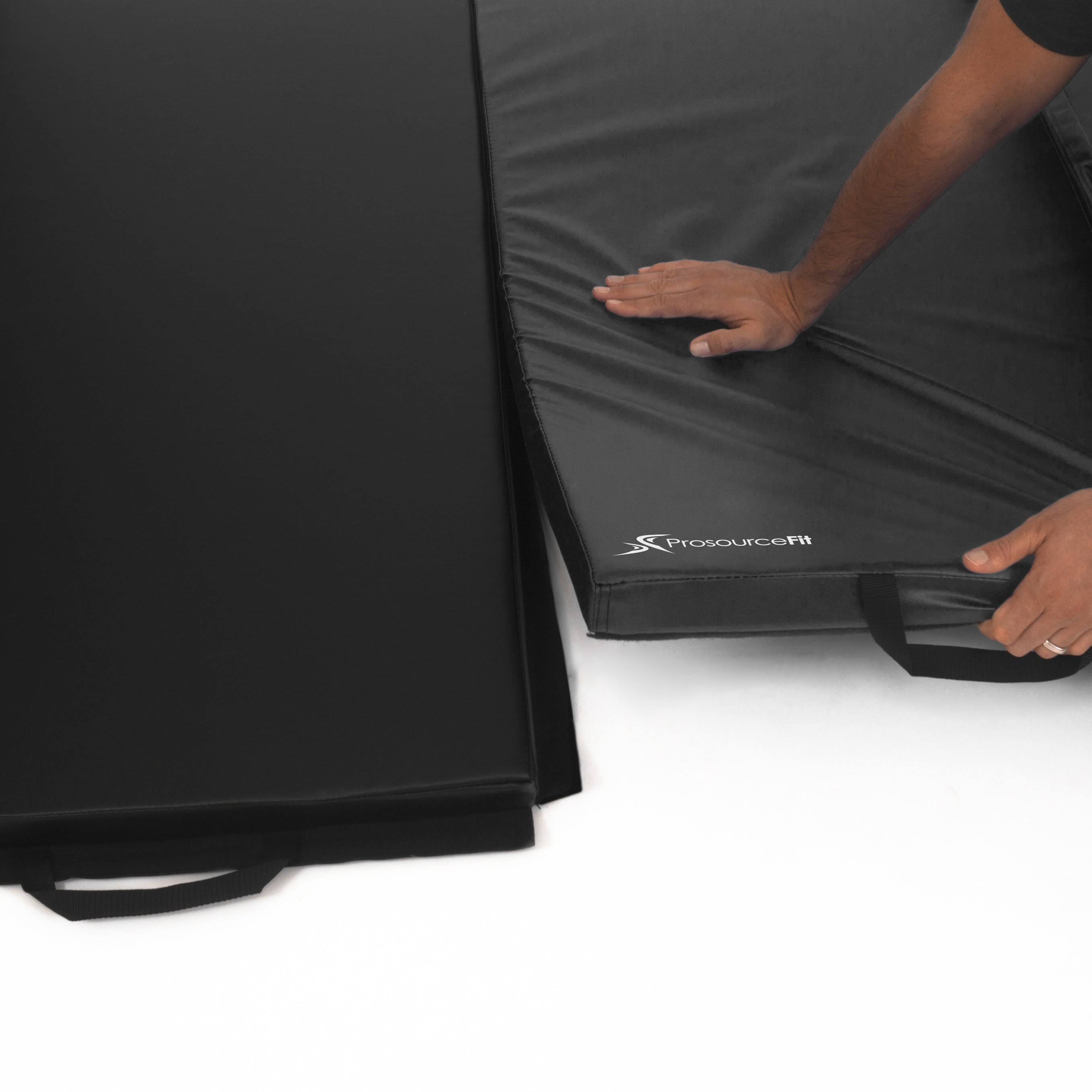 Black Tri-Fold Exercise Mat with Carrying Handles R723295