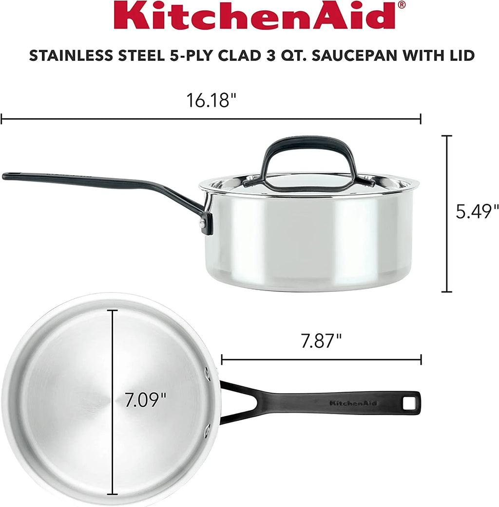 5-Ply Clad Stainless Steel Saucepan with Lid, 3 Quart E347