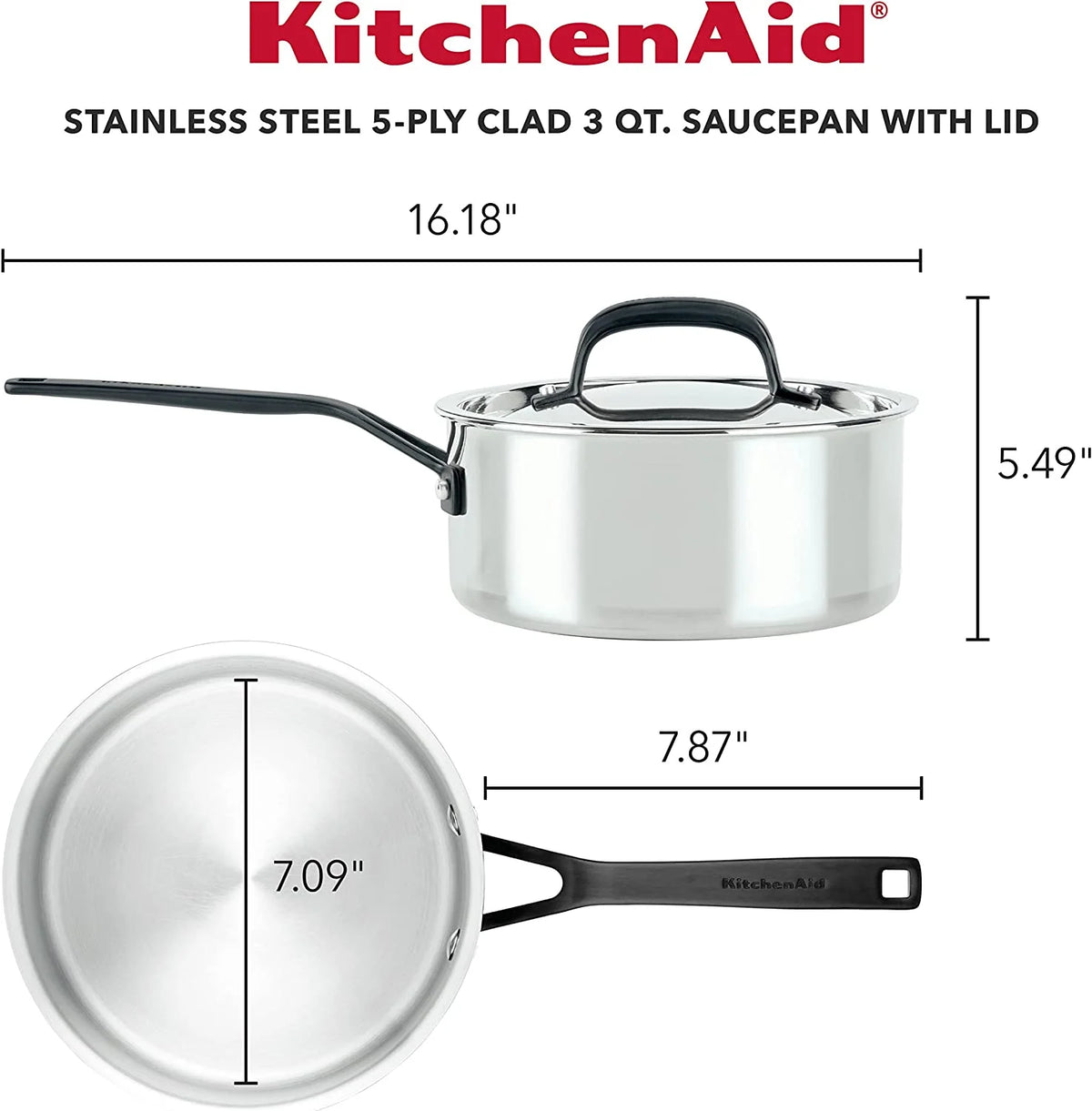 5-Ply Clad Stainless Steel Saucepan with Lid, 3 Quart E347