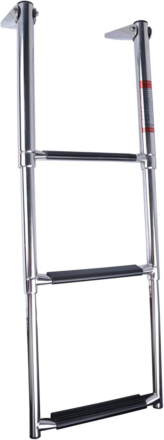 Stainless Steel 3 Step Telescoping Pontoon Boat Ladder, 600 Pounds Capacity, Pack of 2 P1709