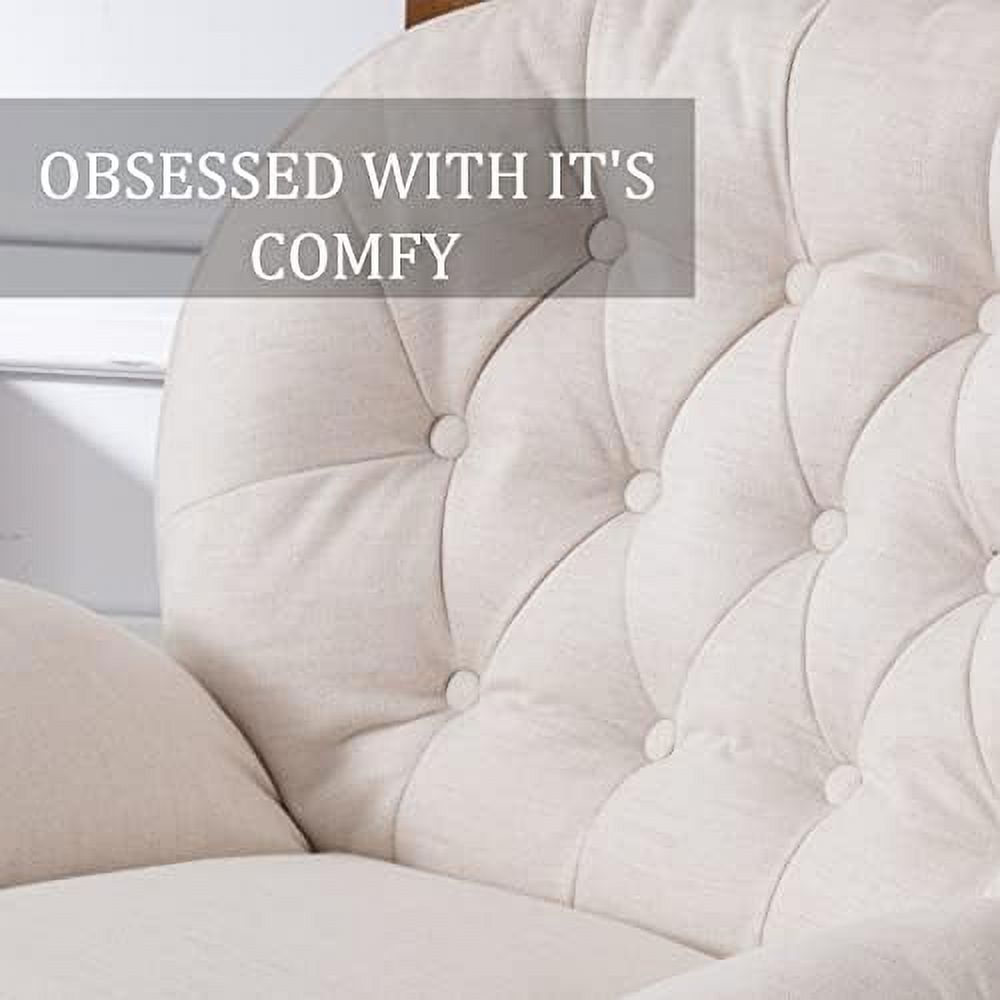 White Linen Swivel Chair with Ottoman R1193