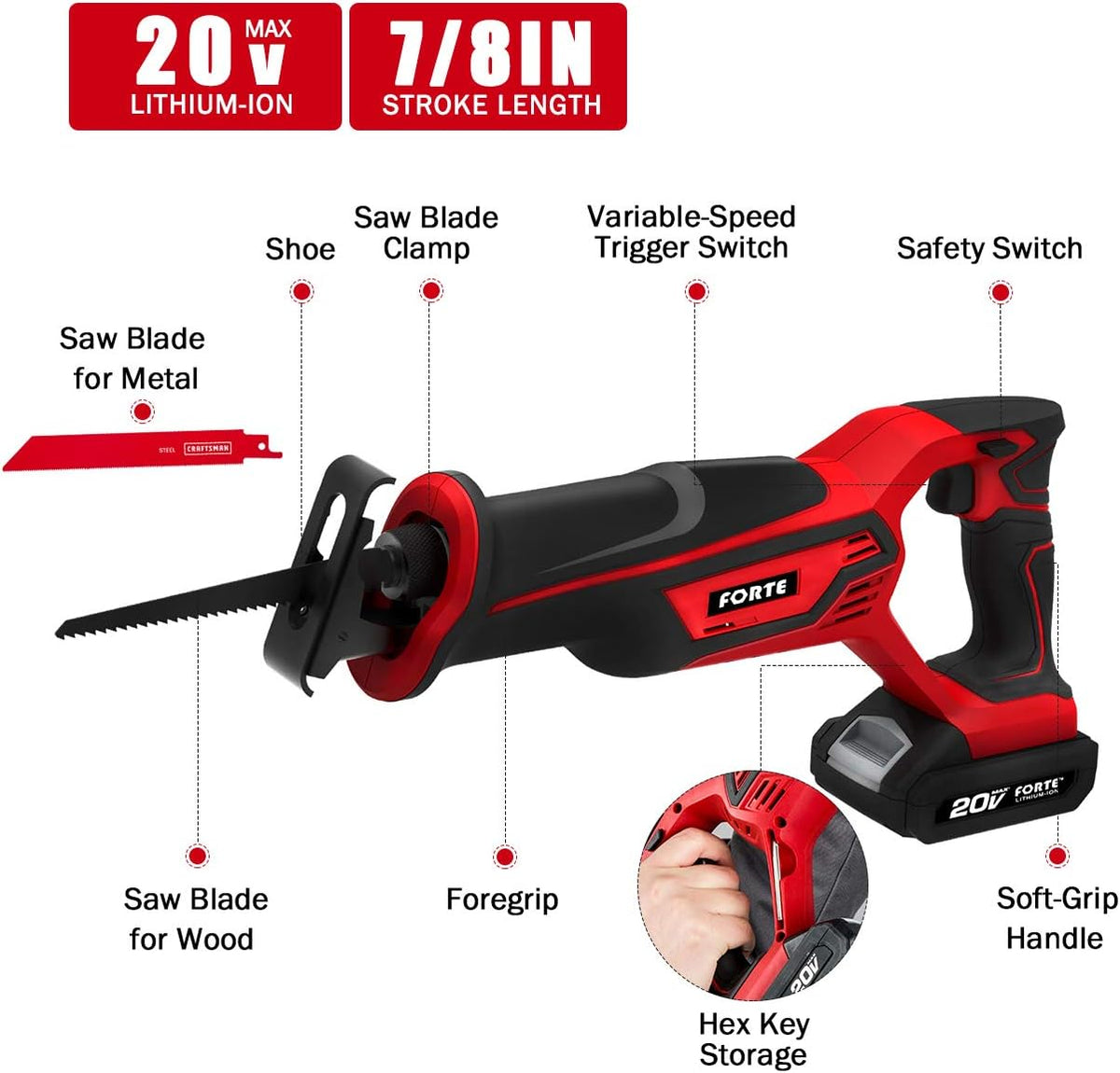 20V Max Reciprocating Saw with Li-ion Battery and Quick Charger H41141