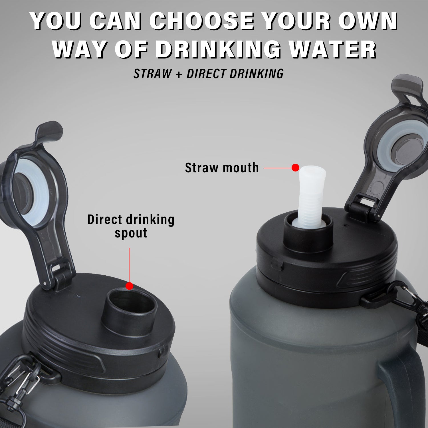 64 oz Half Gallon 2L Water Bottle with Straw Spout and Carrying Handle L475