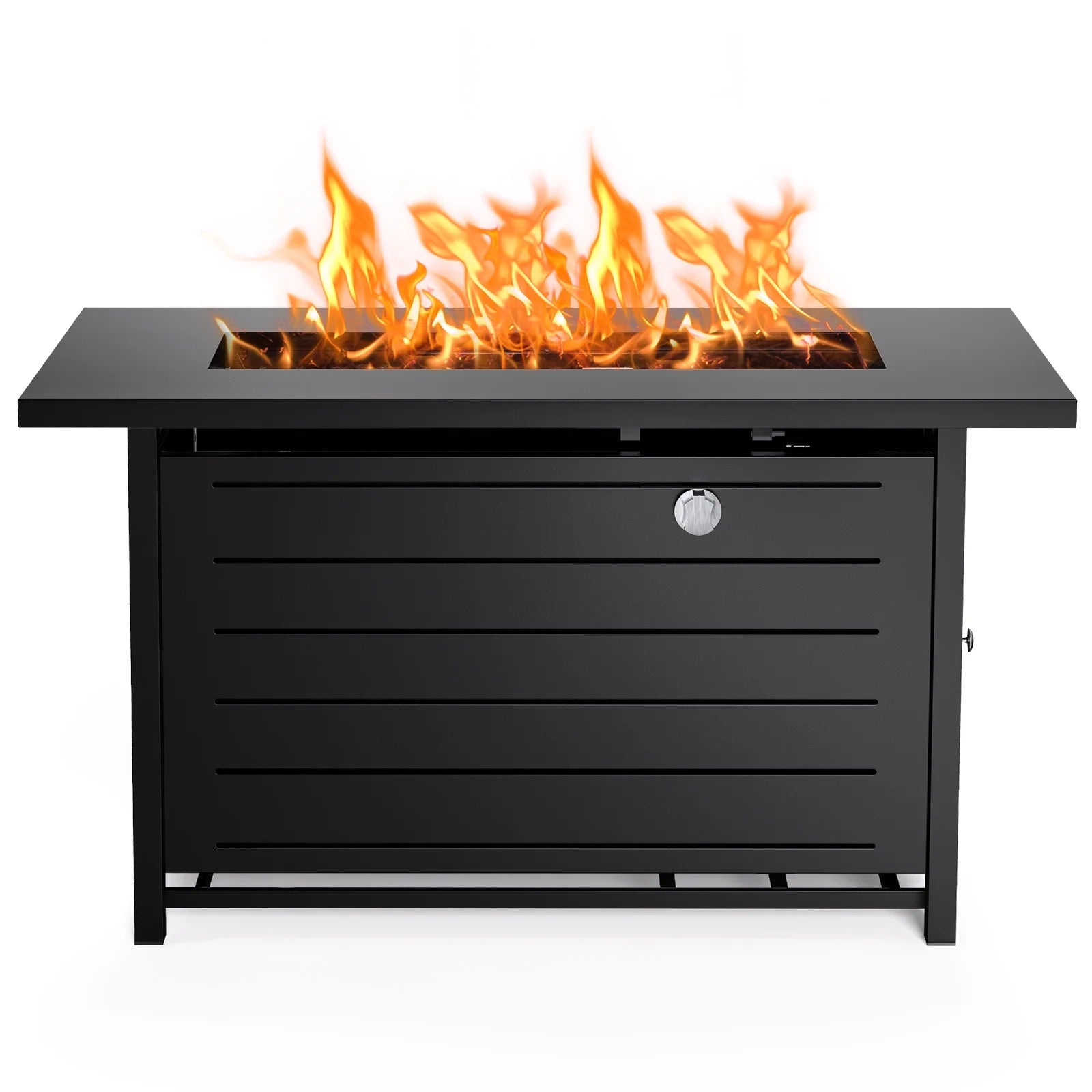 42" 2 in 1 Outdoor Propane Fire Pit Table with Lid, Lava Rock, 50,000 BTU V8208
