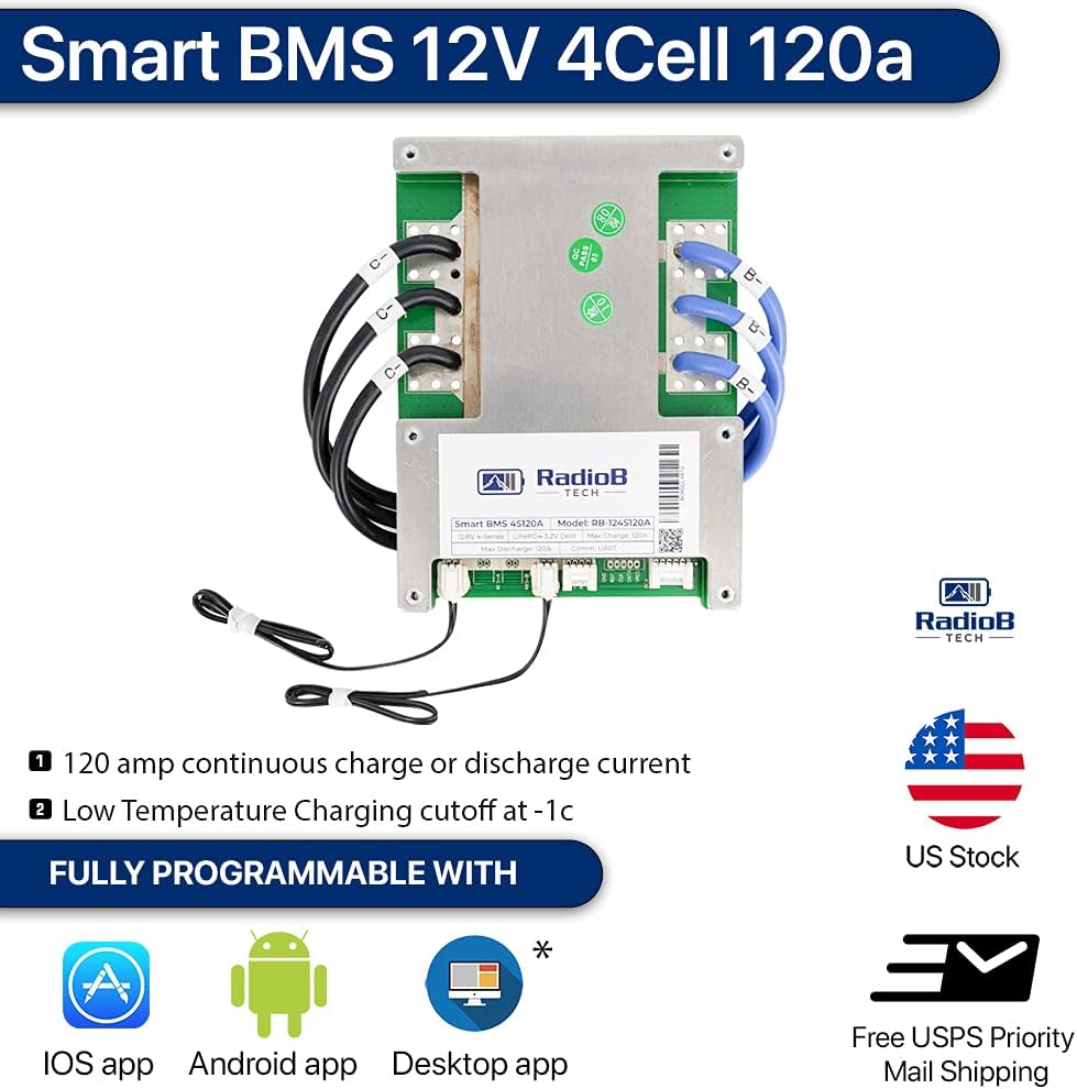 Smart BMS 4S 12V 120A Lifepo4 Lithium Battery Protection Board with Balance Leads and Wireless Bluetooth Module G4439