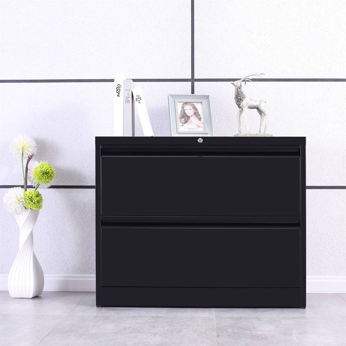 White 2-Drawer Lateral File Cabinet with Lock I15560