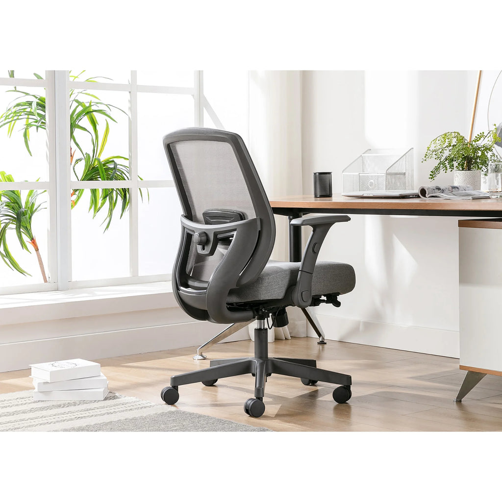 Ergonomic Mesh/Fabric Mid-Back Task Chair, Gray O136