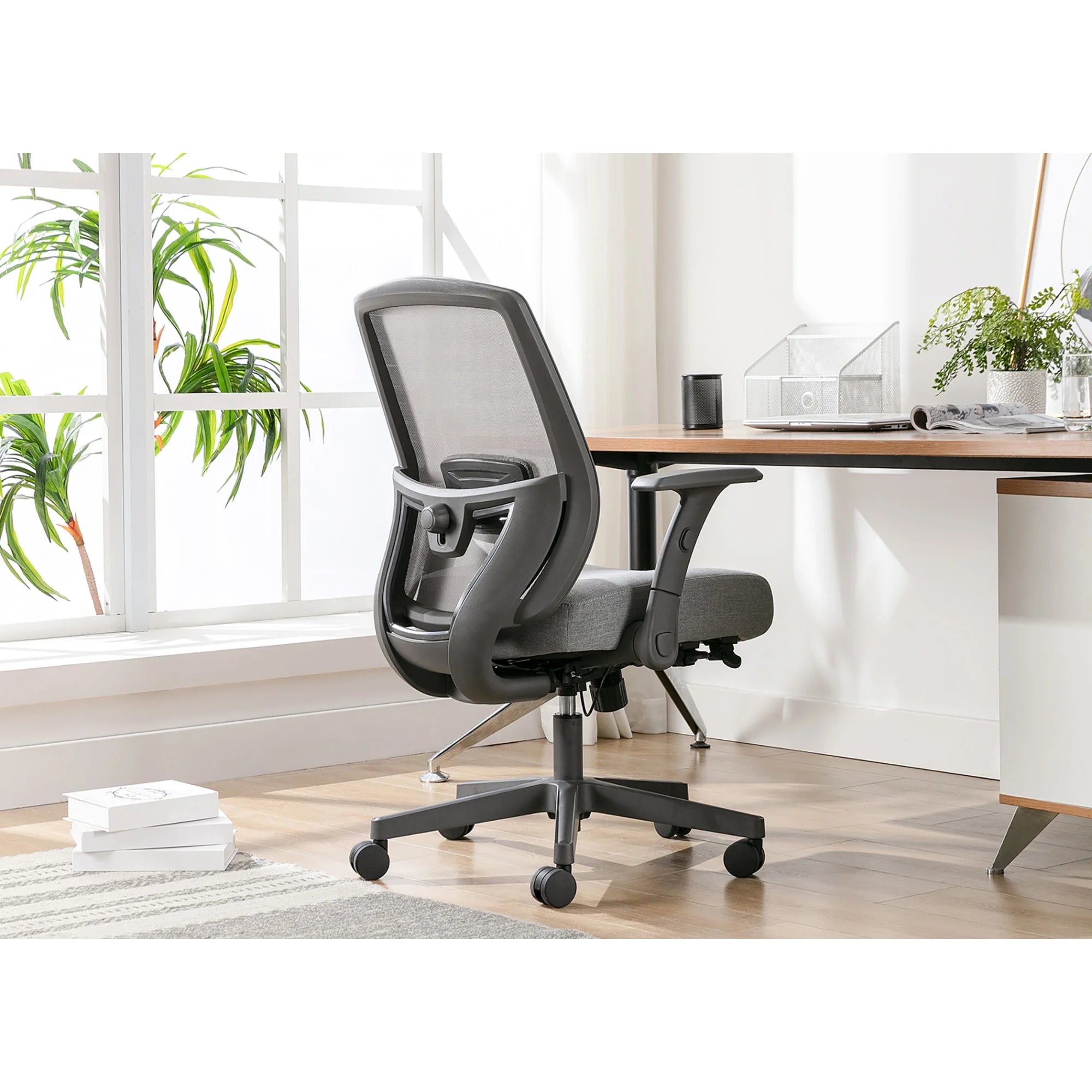 Ergonomic Mesh/Fabric Mid-Back Task Chair, Gray O136