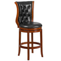 Brandy Wood Barstool with Black Leather Swivel Seat S775975