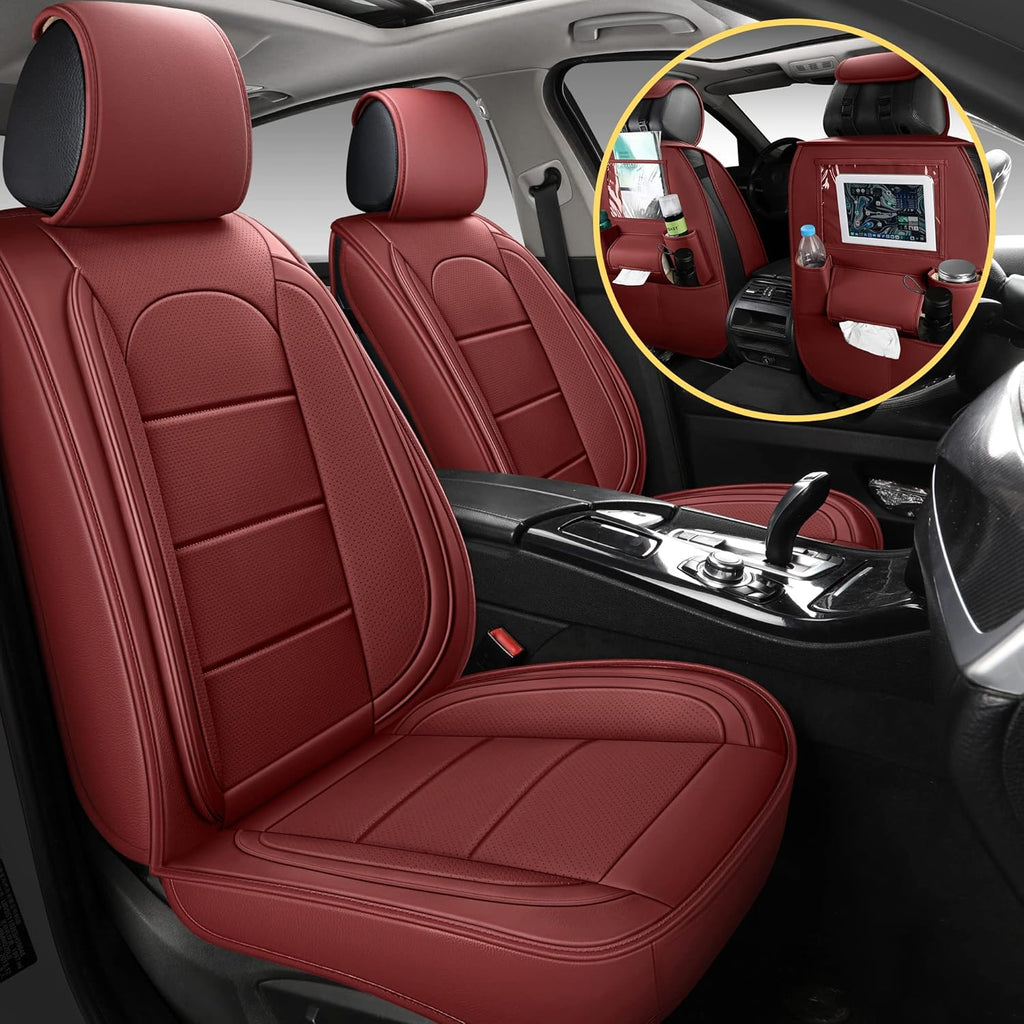 Black Leather Car Seat Covers with Backseat Organizer, Front Pair B9328