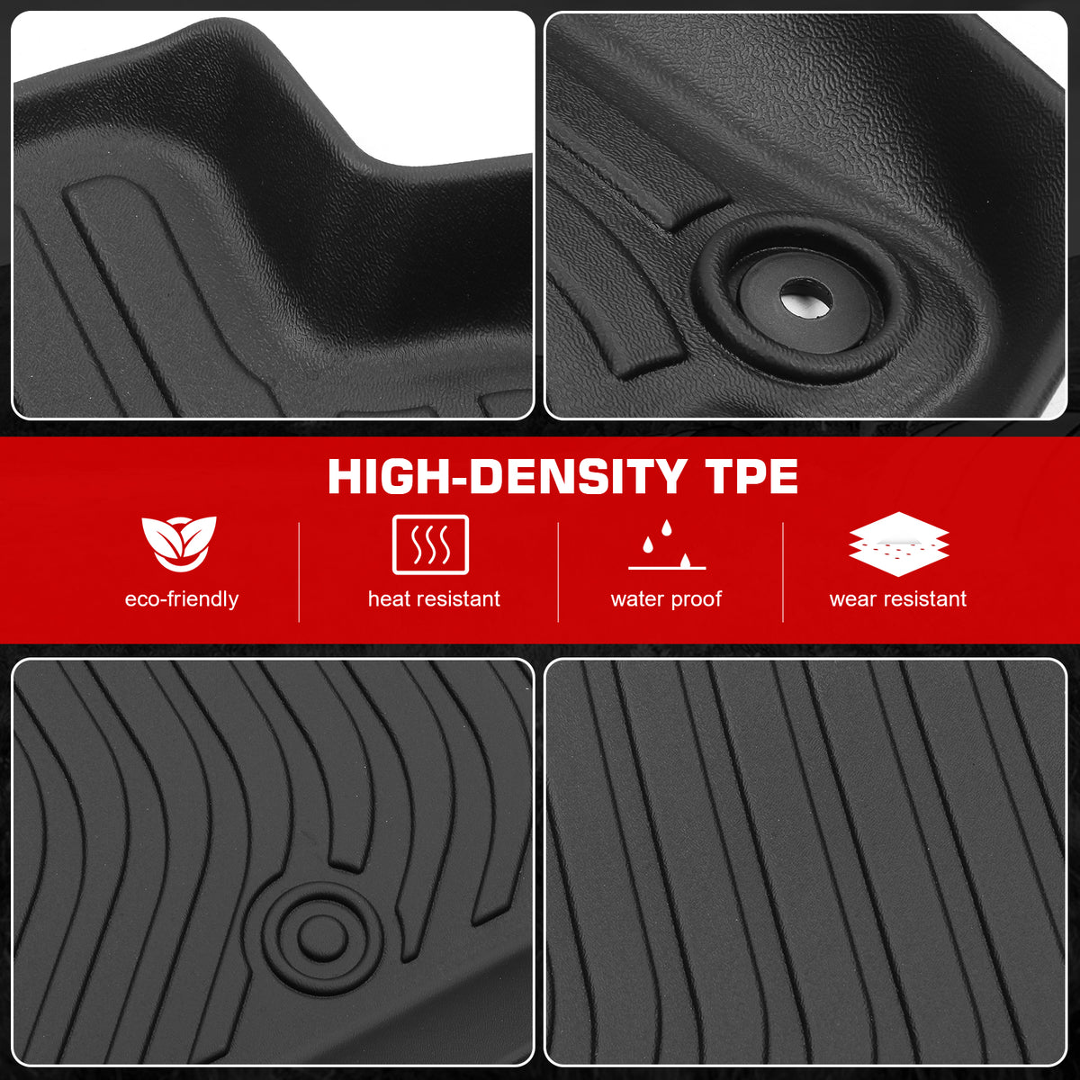 Black TPE 4PC Floor Mats for 2022-2023 Tesla Model X 6 Seats H4357