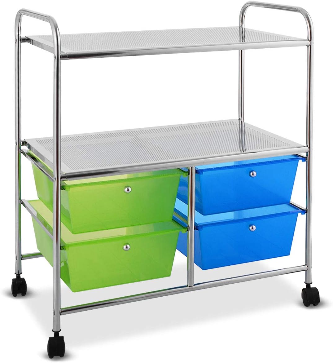 White Rolling Storage Cart with 4 Drawers 2 Shelves O648101
