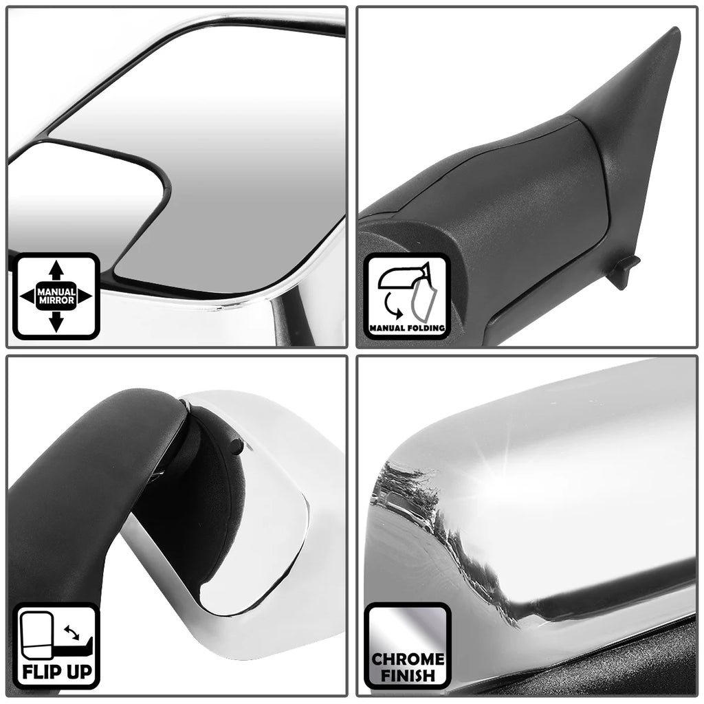 Pair Manual Adjustment Flip Up Towing Mirror Chrome Cover E1790