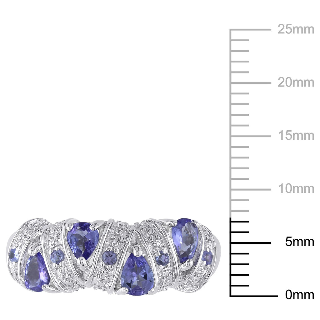 Pear-Shaped and Round-Cut Tanzanite Sterling Silver Ring R384