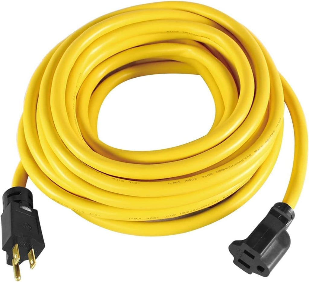 100 ft 12/3 SJTW Heavy Duty Outdoor Extension Cord, Yellow, 3 Prong Grounded Plug Q9280