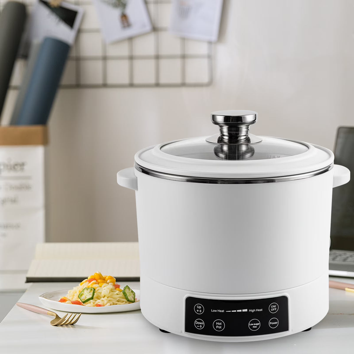 3L Stainless Steel Electric Hot Pot with Measuring Cup (White) V280265