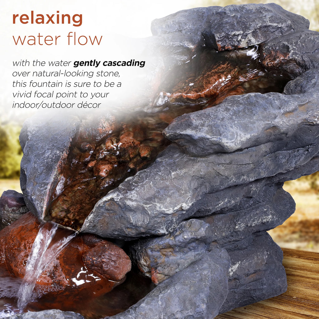 9" Tall River Rock Waterfall Tabletop Electric Fountain with LED Lights A6819