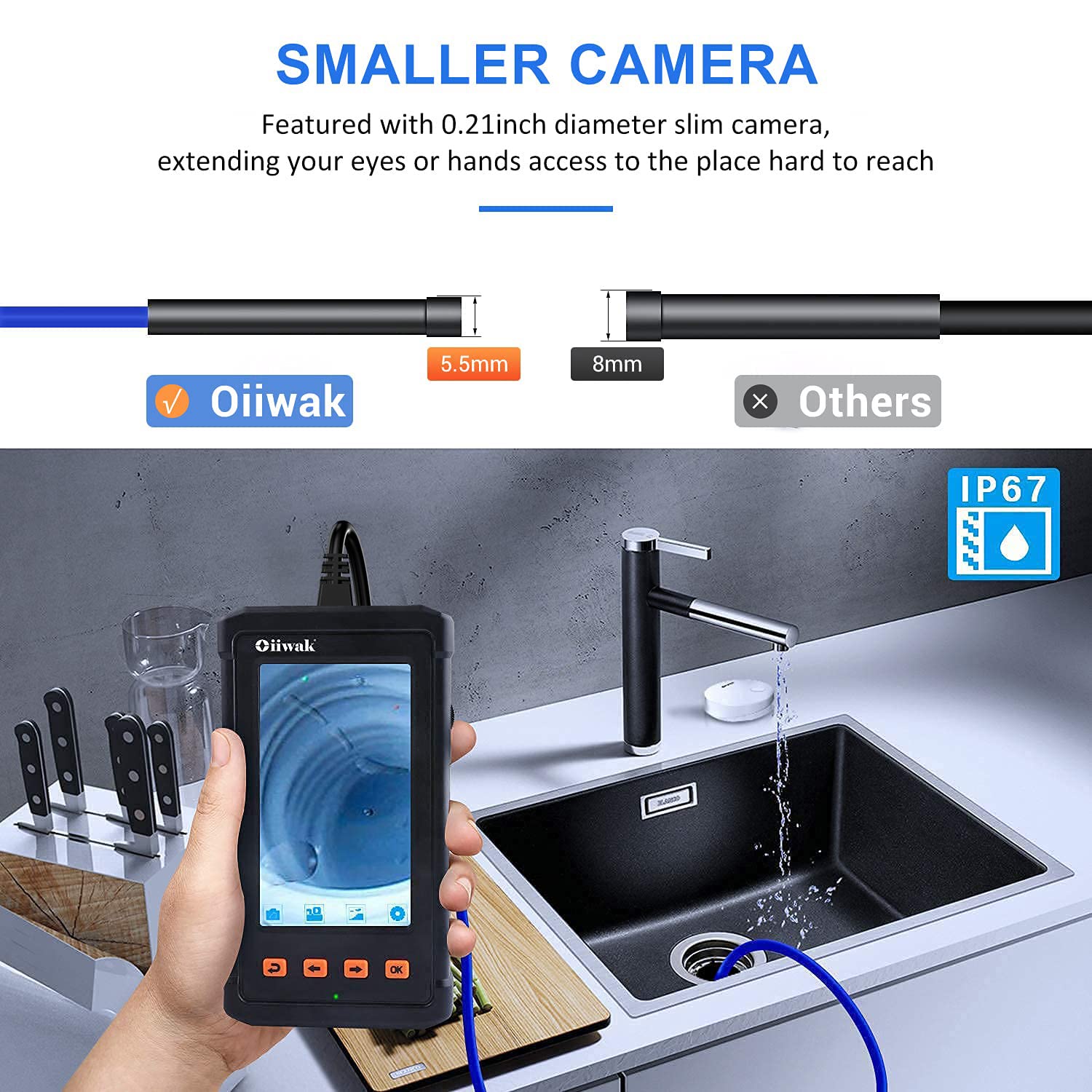 33FT 5.5mm 1080P Waterproof Sewer Inspection Camera with Lights 4.3'' IPS Screen O81264