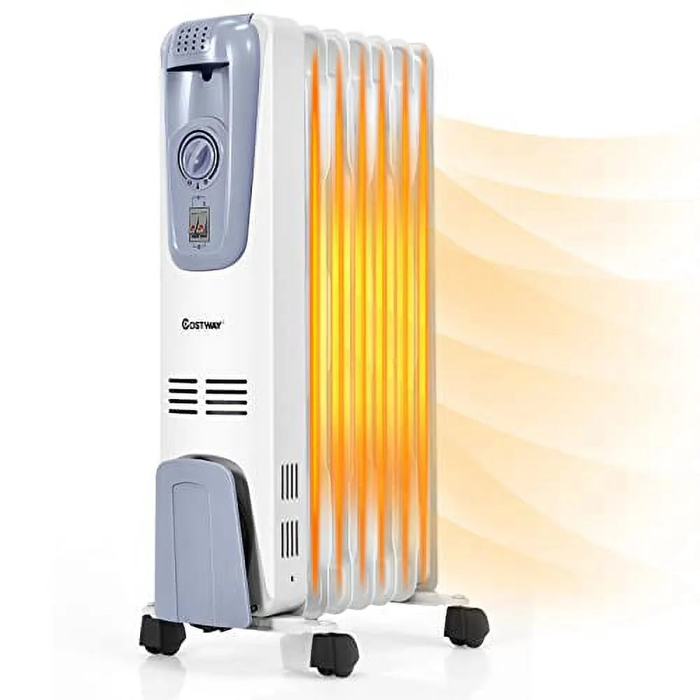 1500W Oil-Filled Radiator Heater with Adjustable Thermostat, 7 Fins J670544