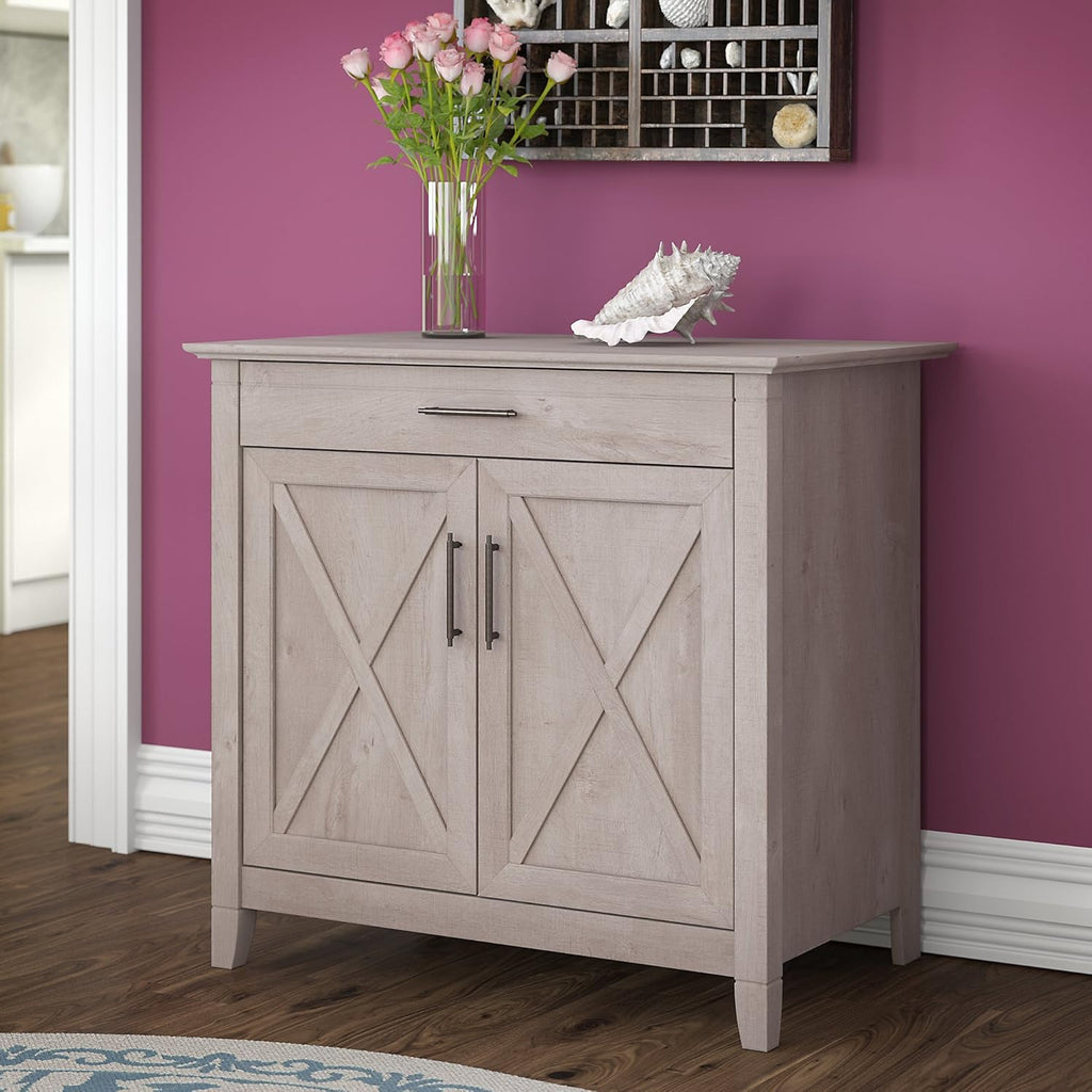 Pure White Oak Secretary Desk with Keyboard Tray and Storage Cabinet Q675348