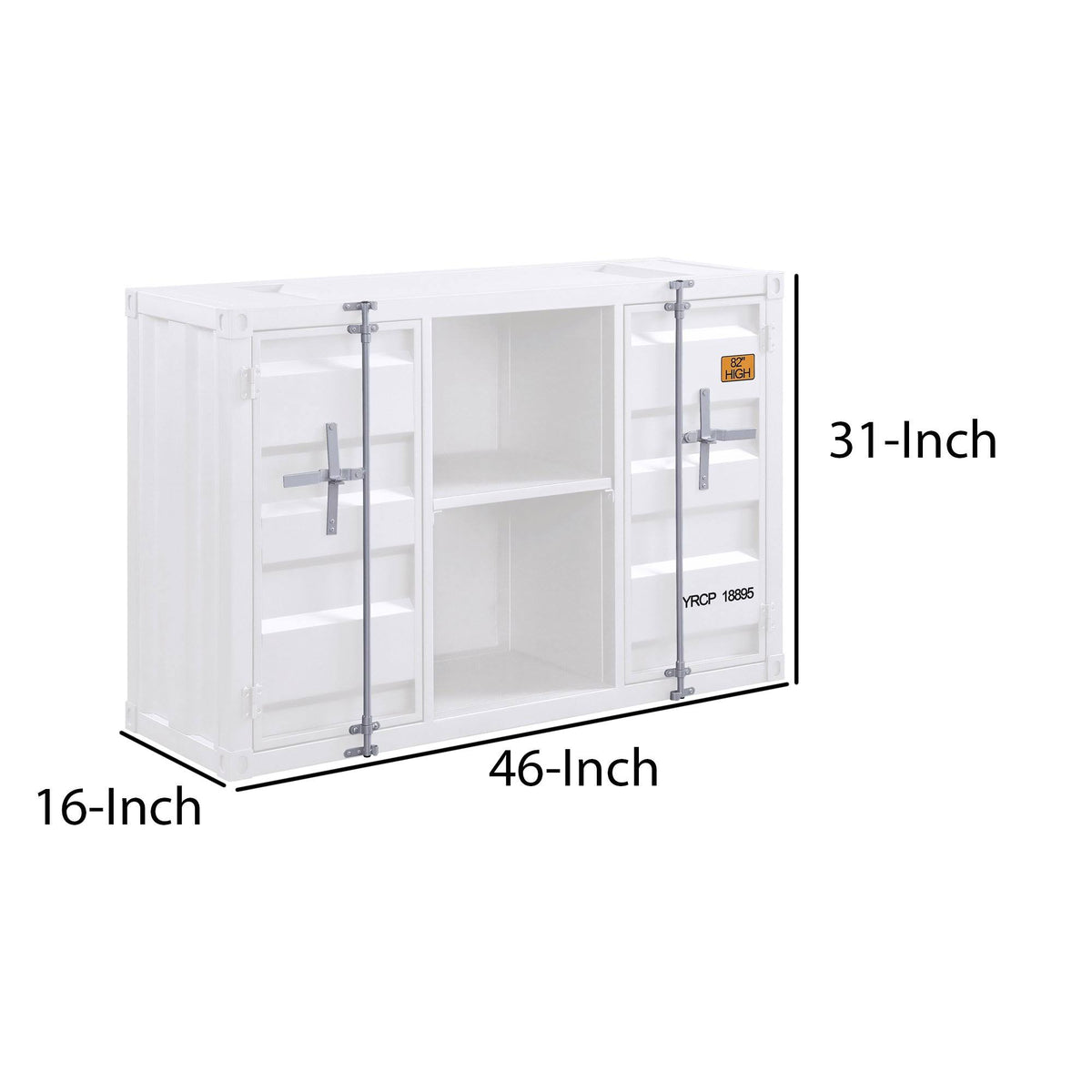 White 2 Door Metal Server with 2 Open Shelves G5123