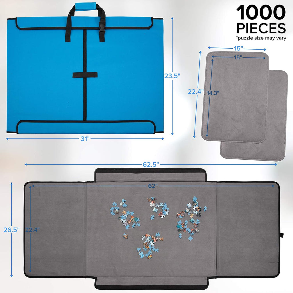 1000-Piece Jigsaw Puzzle Mat with Non-Slip Felt Surface, 2 Removable Trays, Carry Handle Pack of 2 R1477