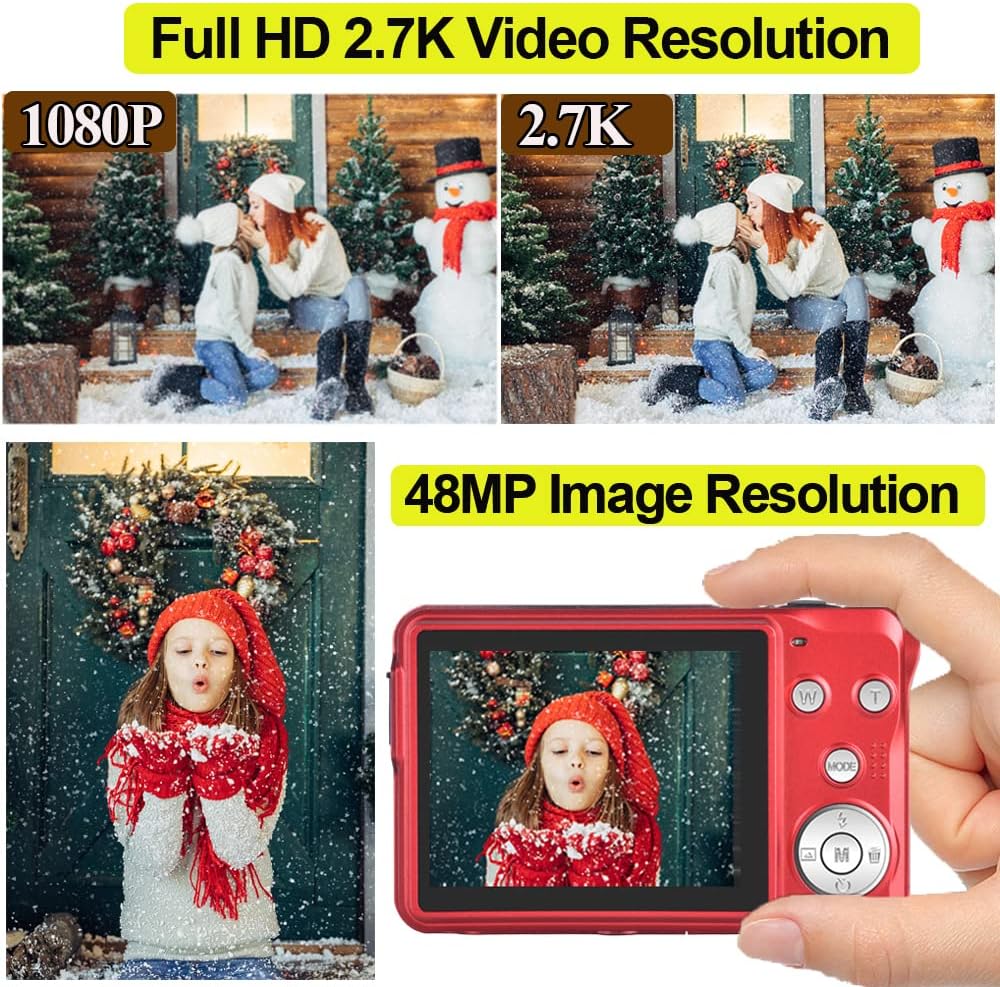 Red 48MP Compact Digital Camera with 16X Digital Zoom, 32GB SD Card, Pack of 2 J833188