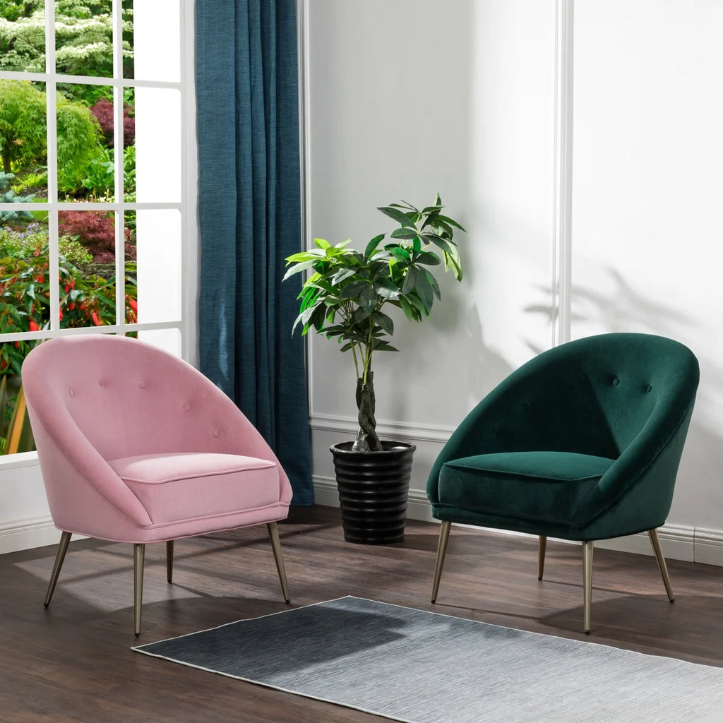 Pink Velvet Barrel Chair with Golden Legs D777834