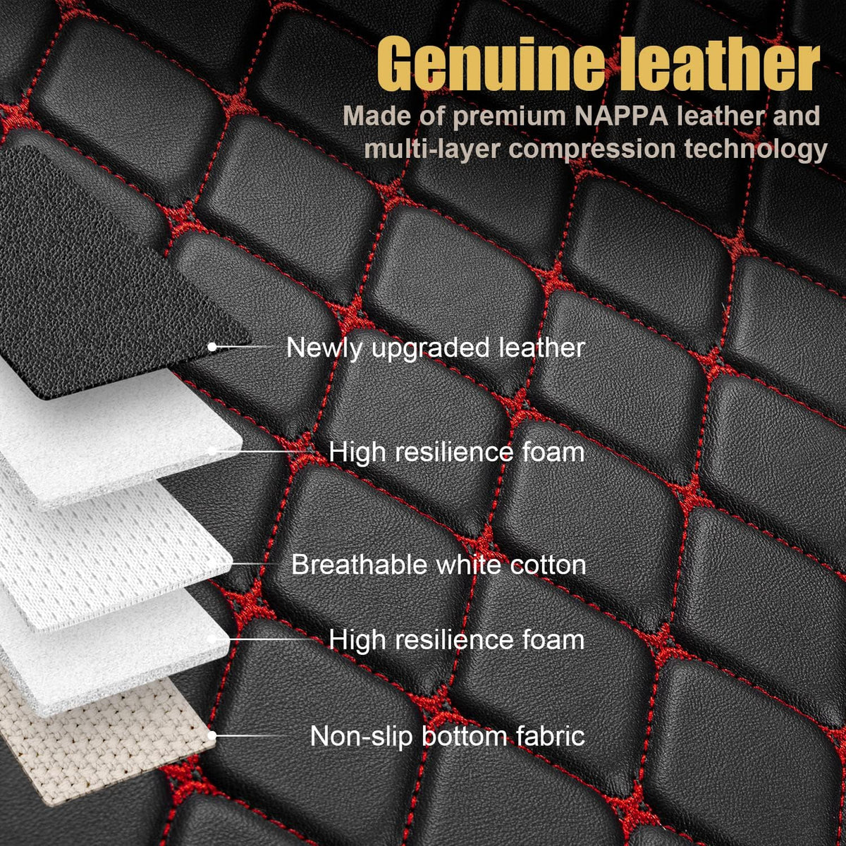 Leather Car Floor Mats Custom Fit 1st & 2nd Row Black X51723
