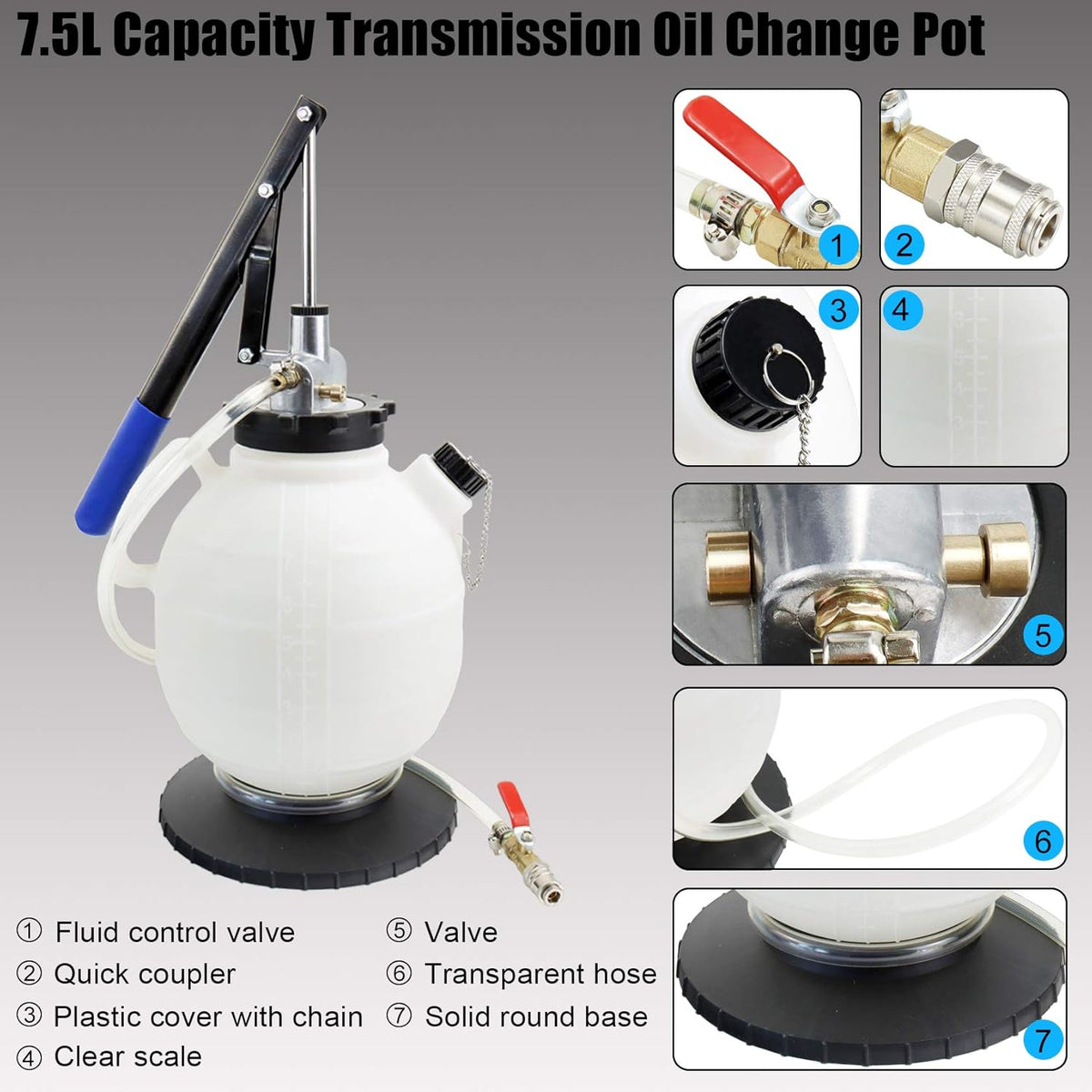 7.5L Manual Automatic Transmission Fluid Refill Pump Set with 15PCS Adapters M3348