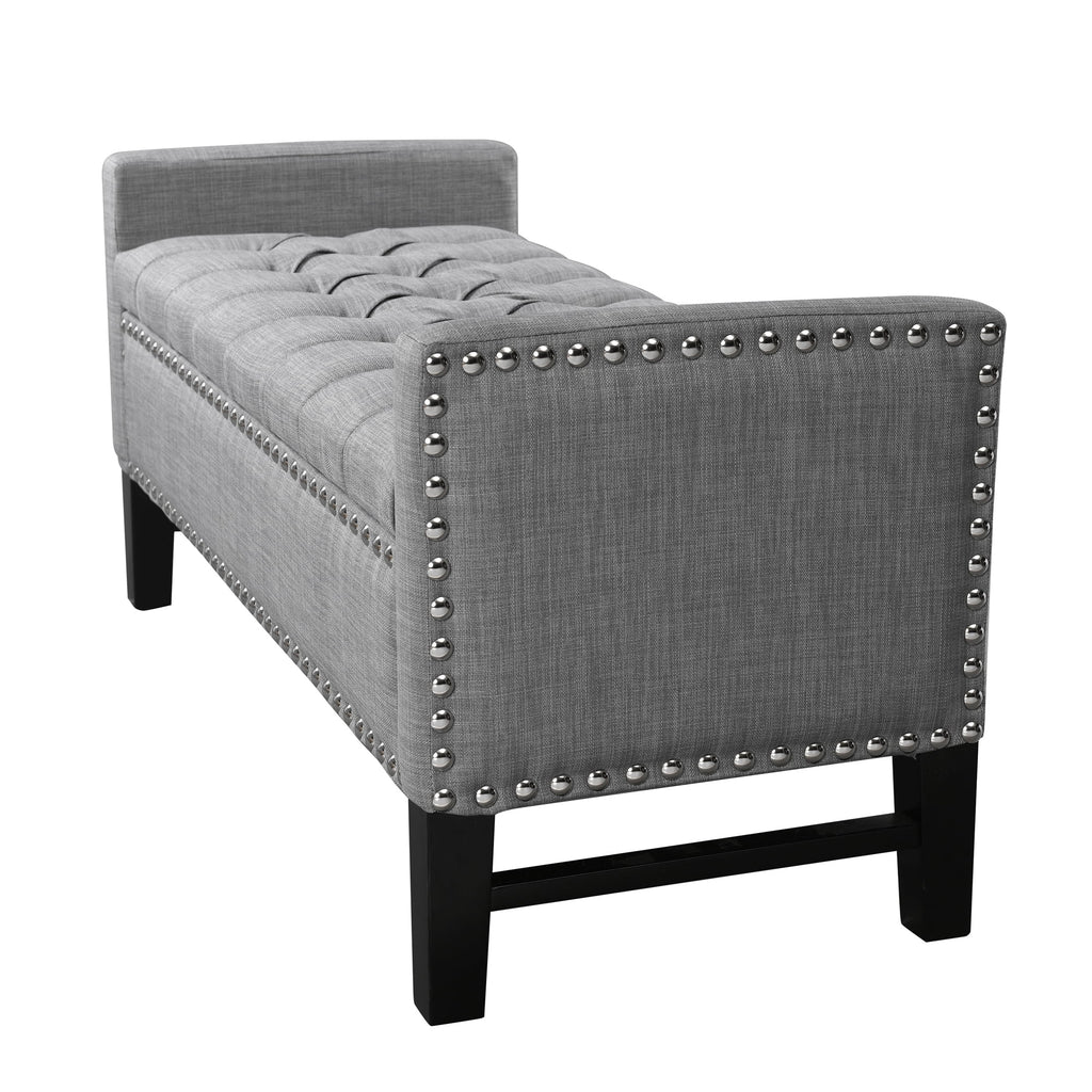 Light Grey Linen Storage Bench with Button Tufted Trim L354