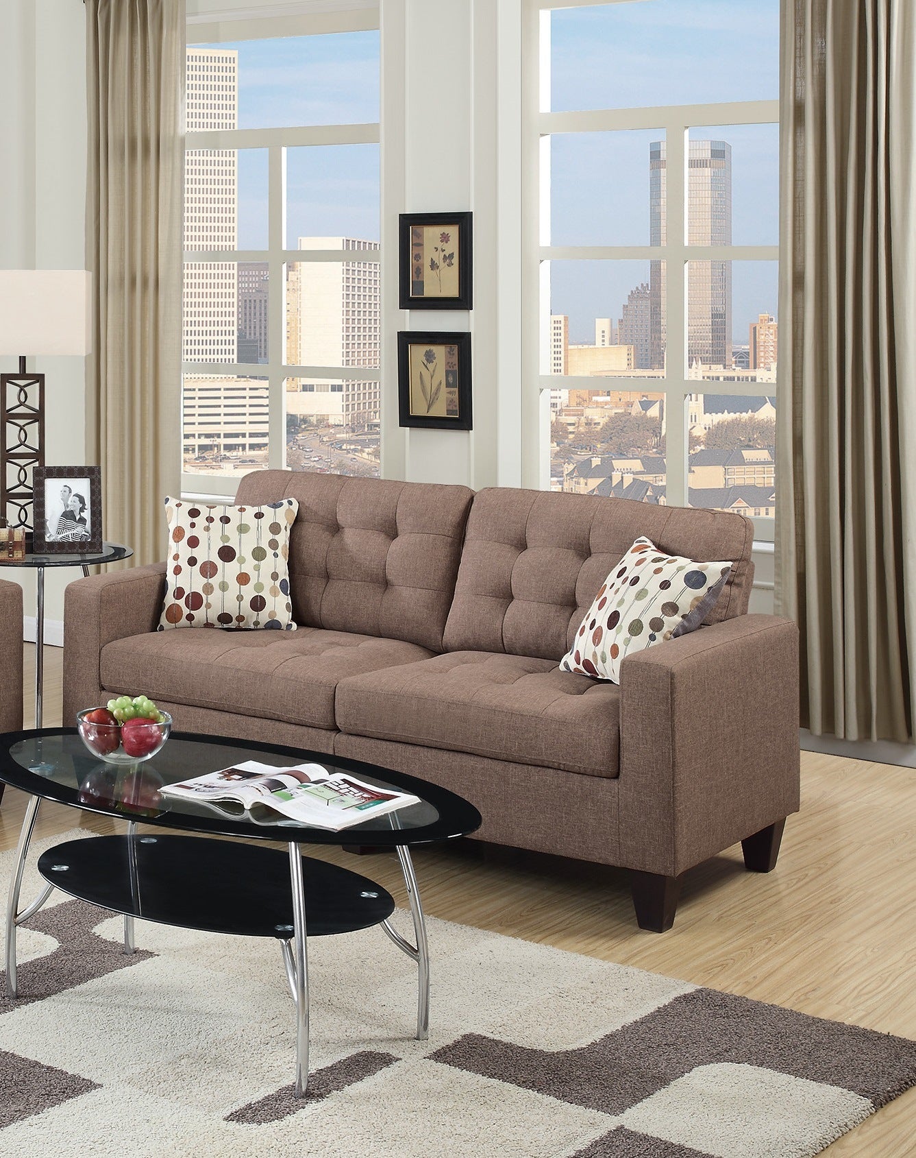 2pc Sofa Set in Light Coffee Polyfiber R419920