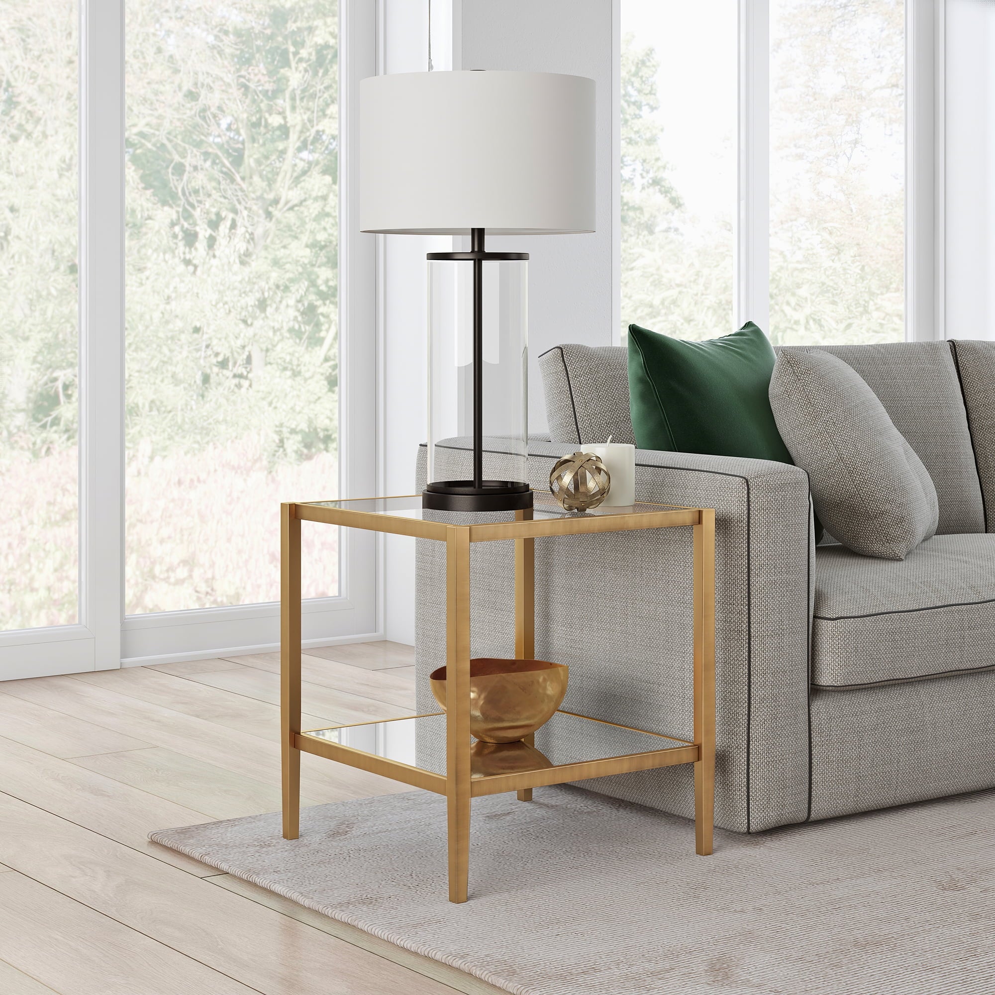 Brass Metal/Glass Side Table Y53014