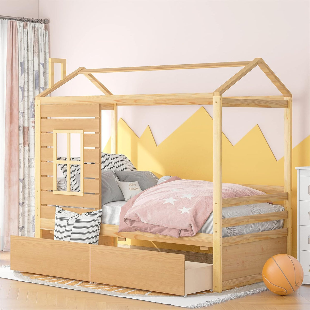 White Twin House Bed with Trundle X89389