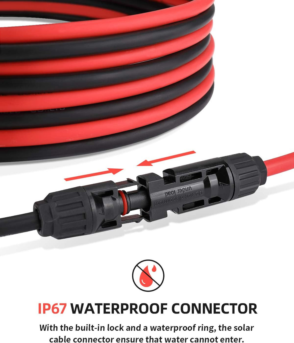 40 Feet 10AWG Solar Extension Cable with Female and Male Connector, Pack of 2 W193