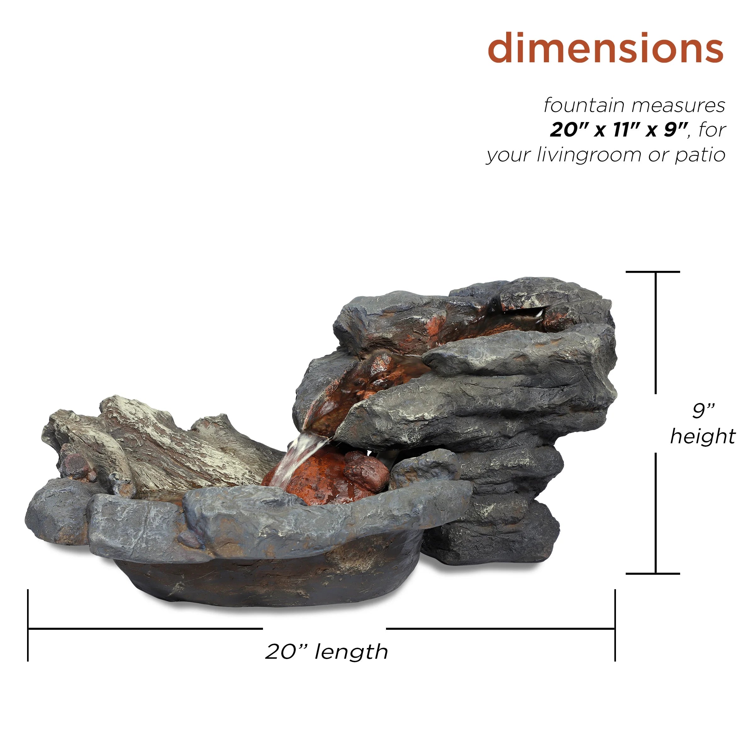 9" Tall River Rock Waterfall Tabletop Electric Fountain with LED Lights A6819